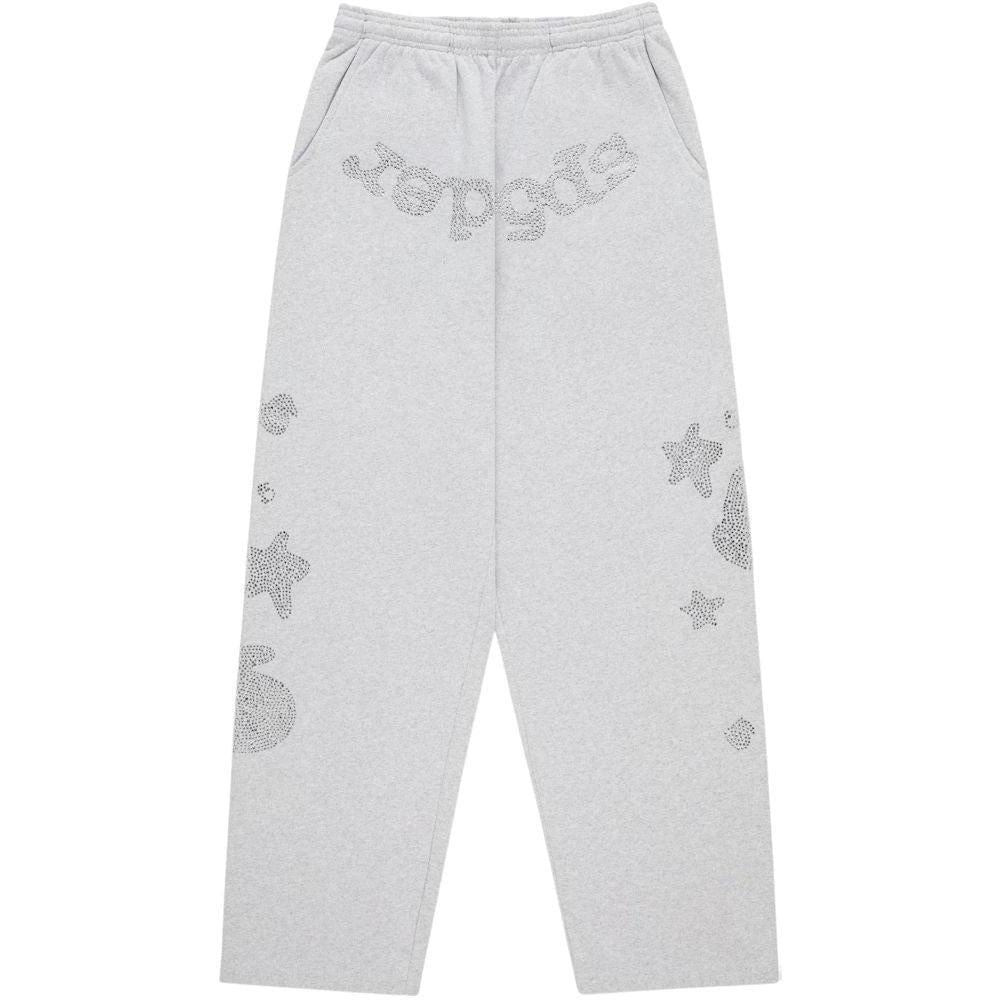 Sp5der Rhinestone Beluga V2 Wide Leg Sweatpant Heather Grey