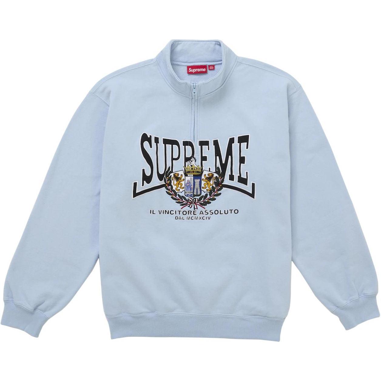 Supreme Crest Applique Half Zip Pullover Light Blue