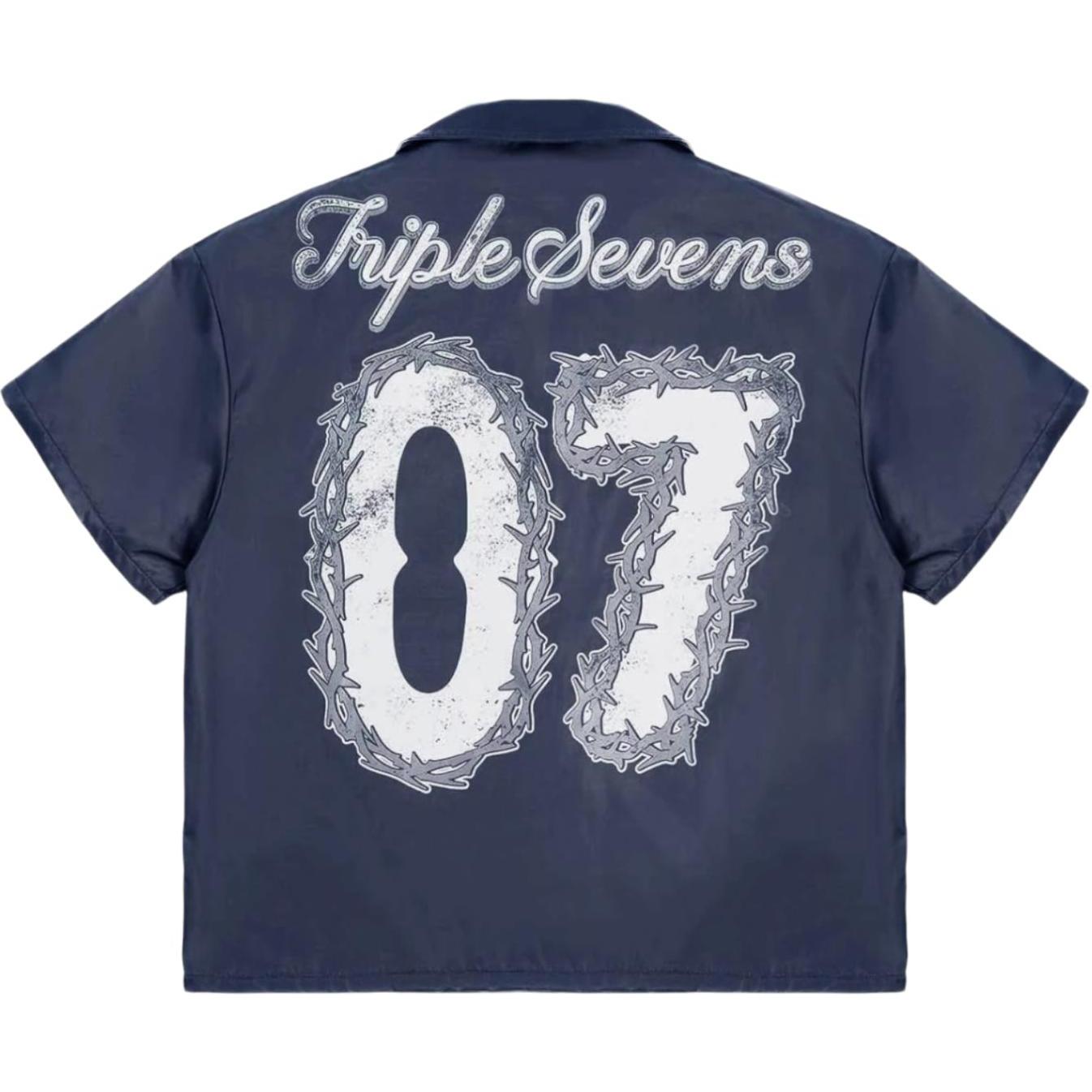 Triple Sevens Nylon Button Up Shirt Blue