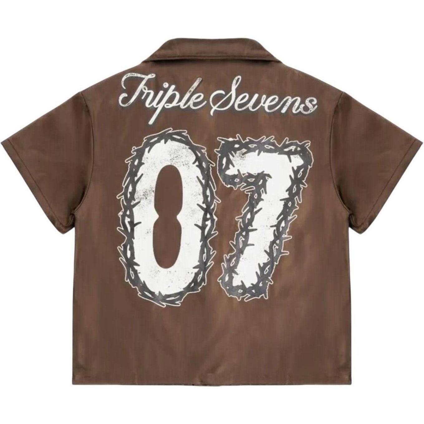 Triple Sevens Nylon Button Up Shirt Brown