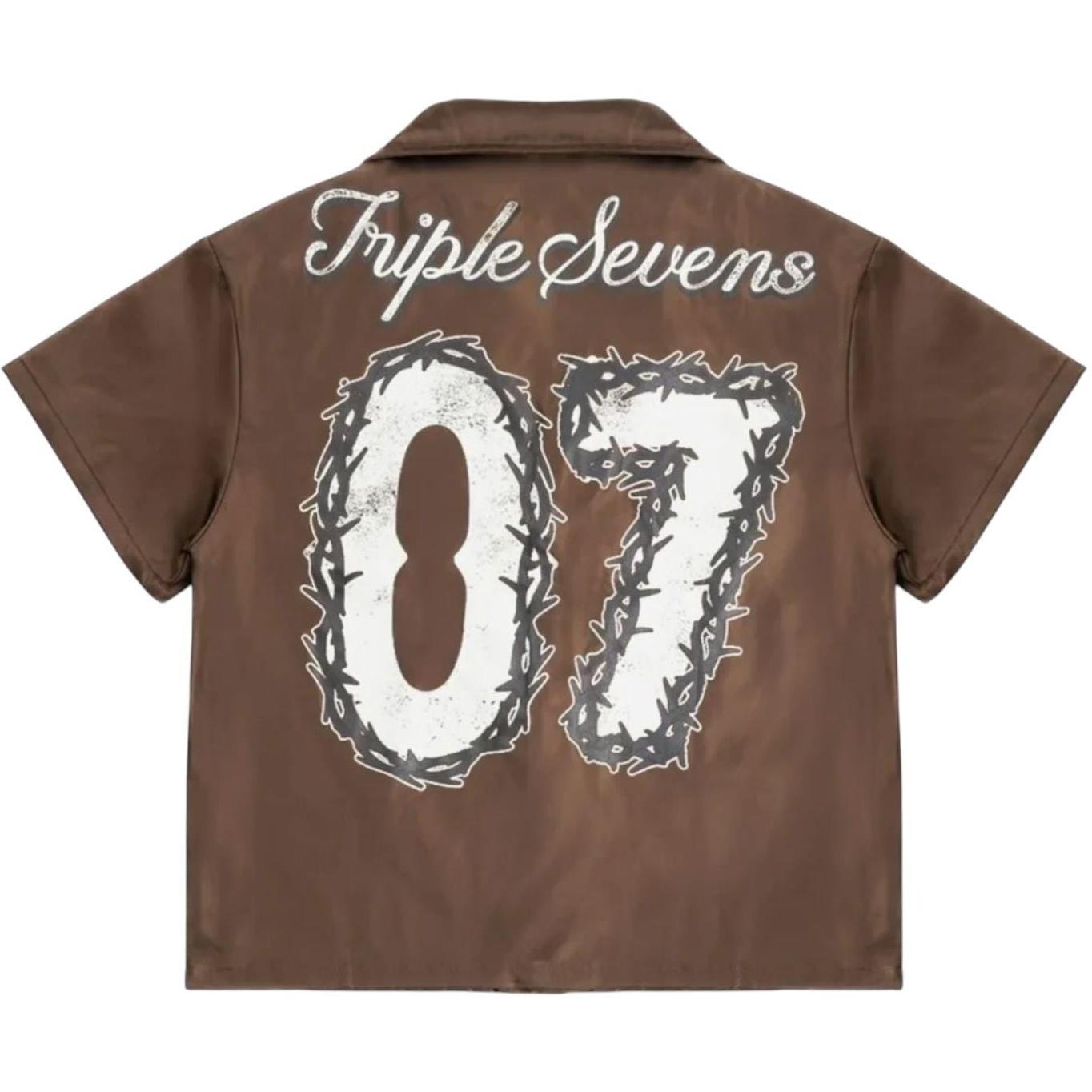 Triple Sevens Nylon Button Up Shirt Brown