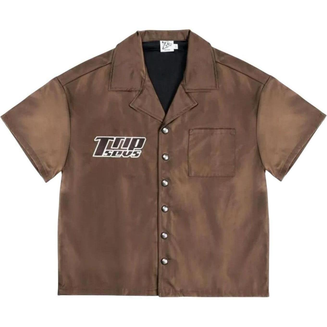 Triple Sevens Nylon Button Up Shirt Brown