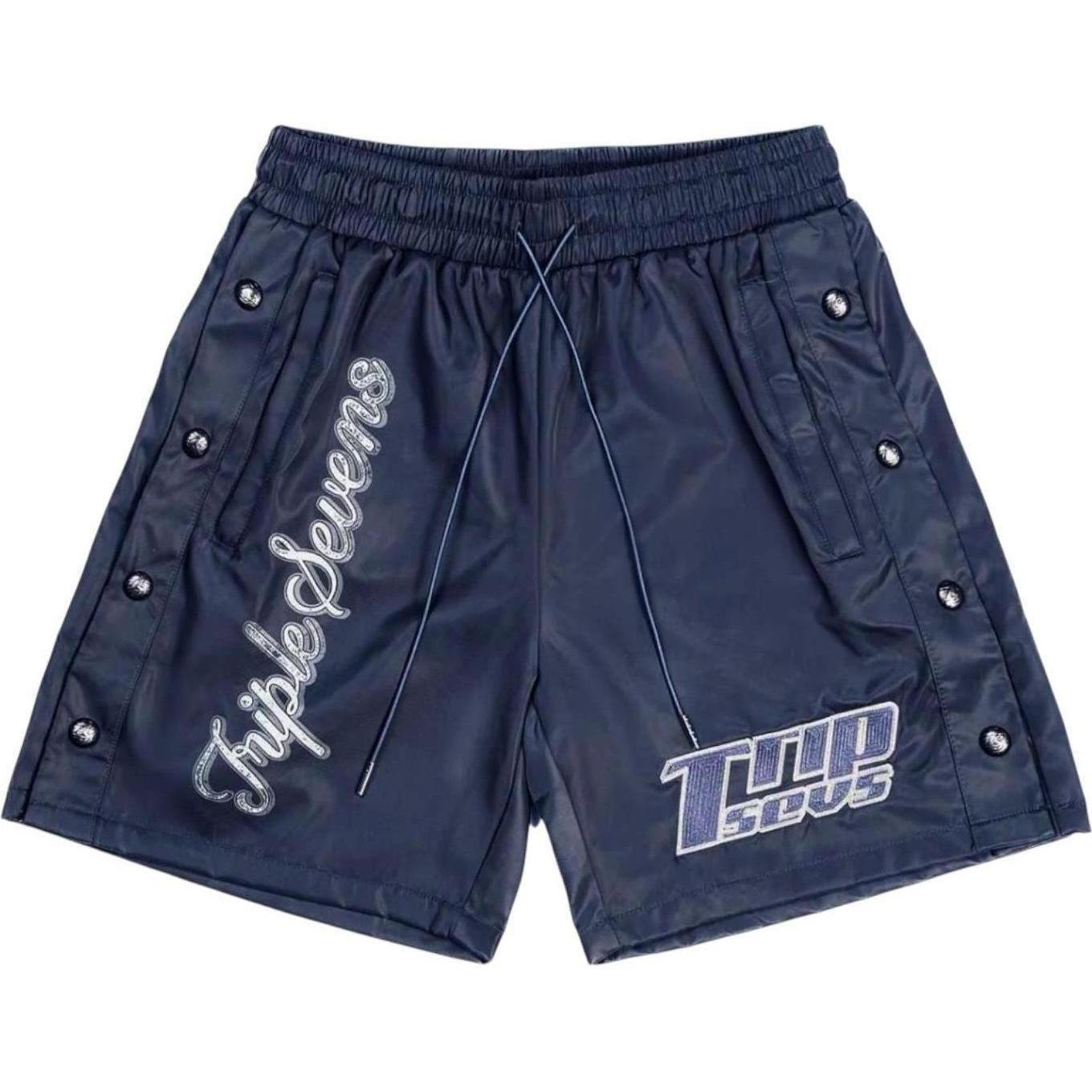 Triple Sevens Nylon Button Up Shorts Blue