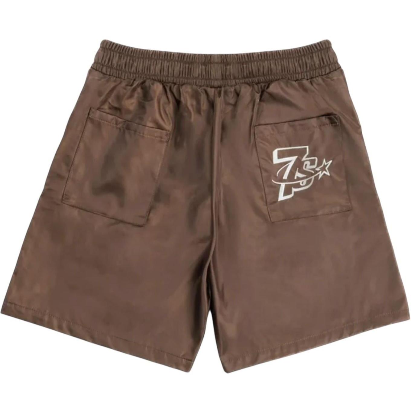 Triple Sevens Nylon Button Up Shorts Brown