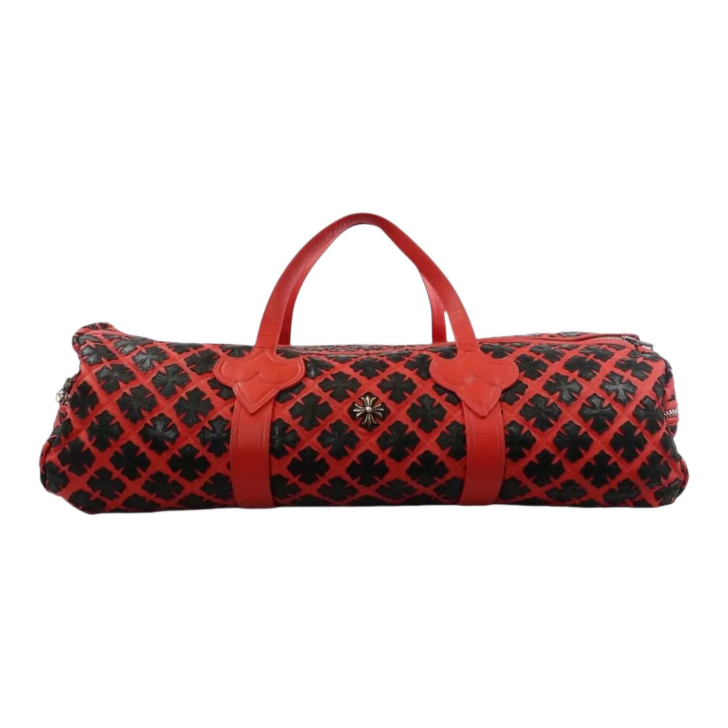 Chrome Hearts Red Leather All Over Black Crosses Duffle Bag