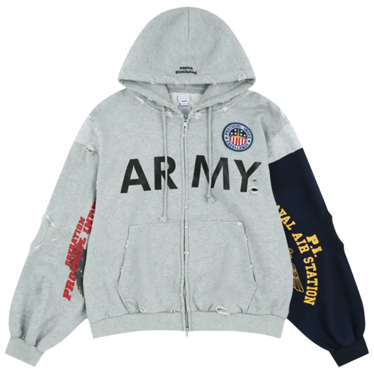 Protocol Index Reconstructed Zip Hoodie Grey