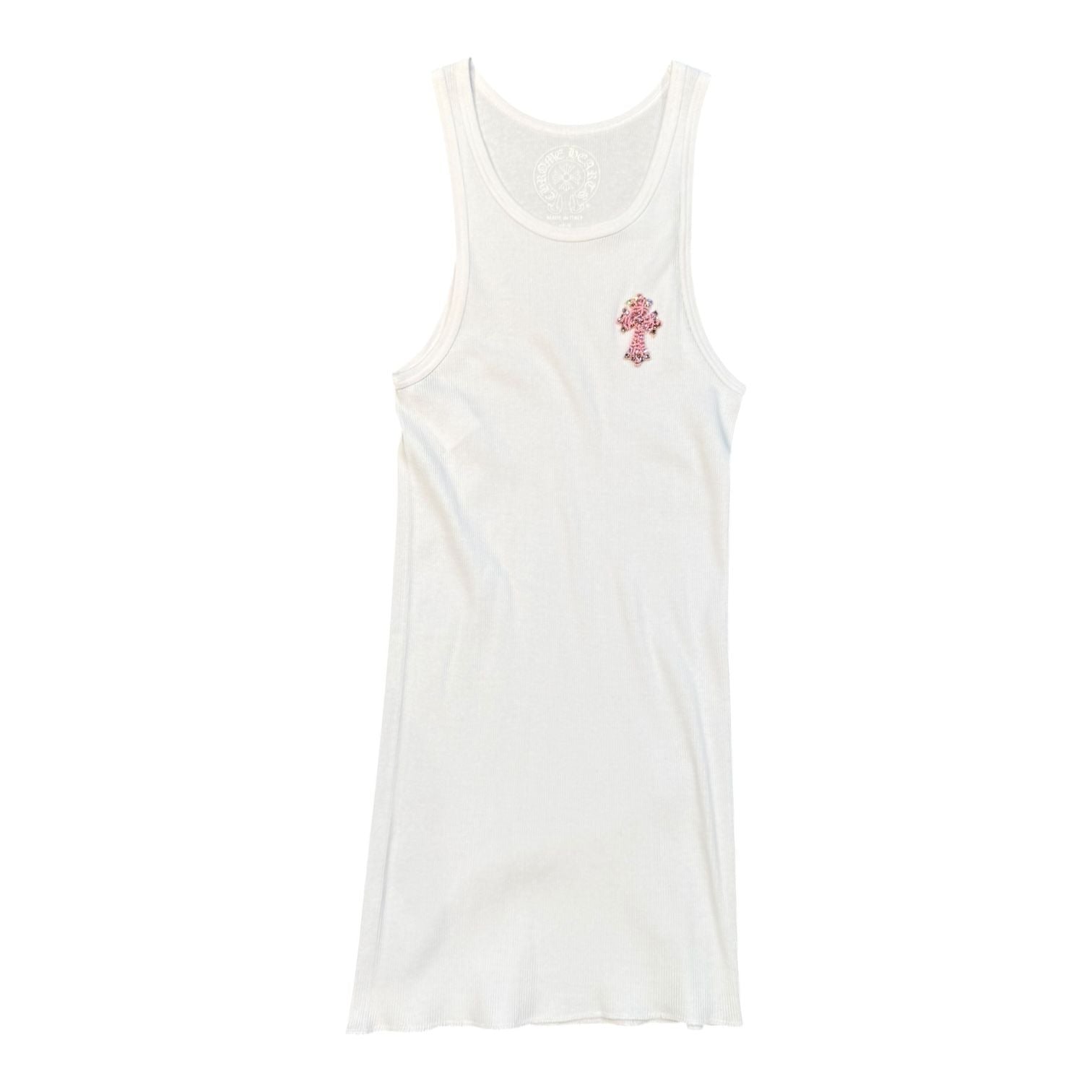 Chrome Hearts Pink Beaded Art Basel Exclusive Tank Top White