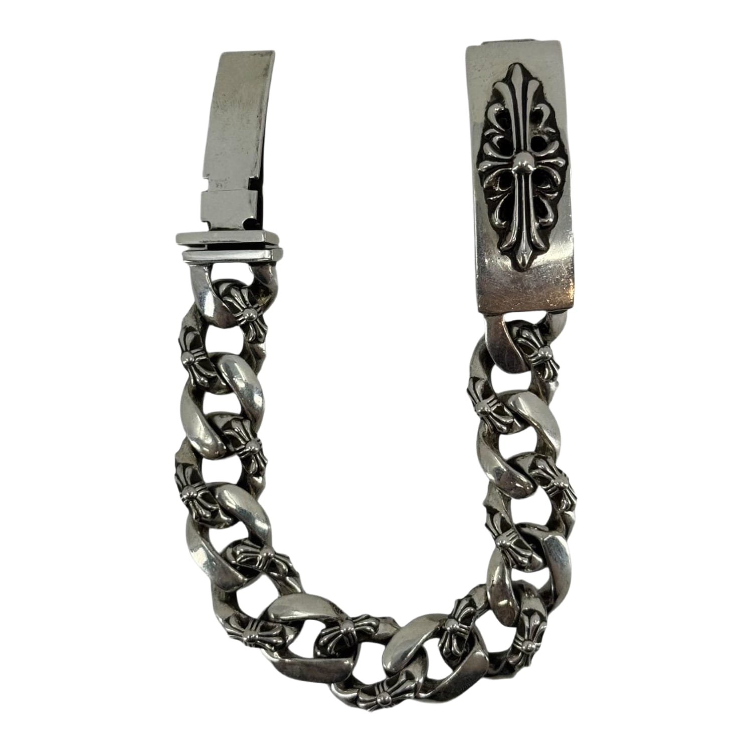Chrome Hearts Silver Floral Cross Fancy Link Bracelet