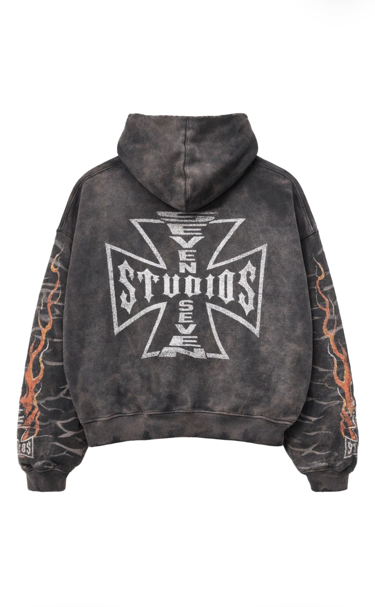 77 Studios Bones Flame Distressed Hoodie Grey