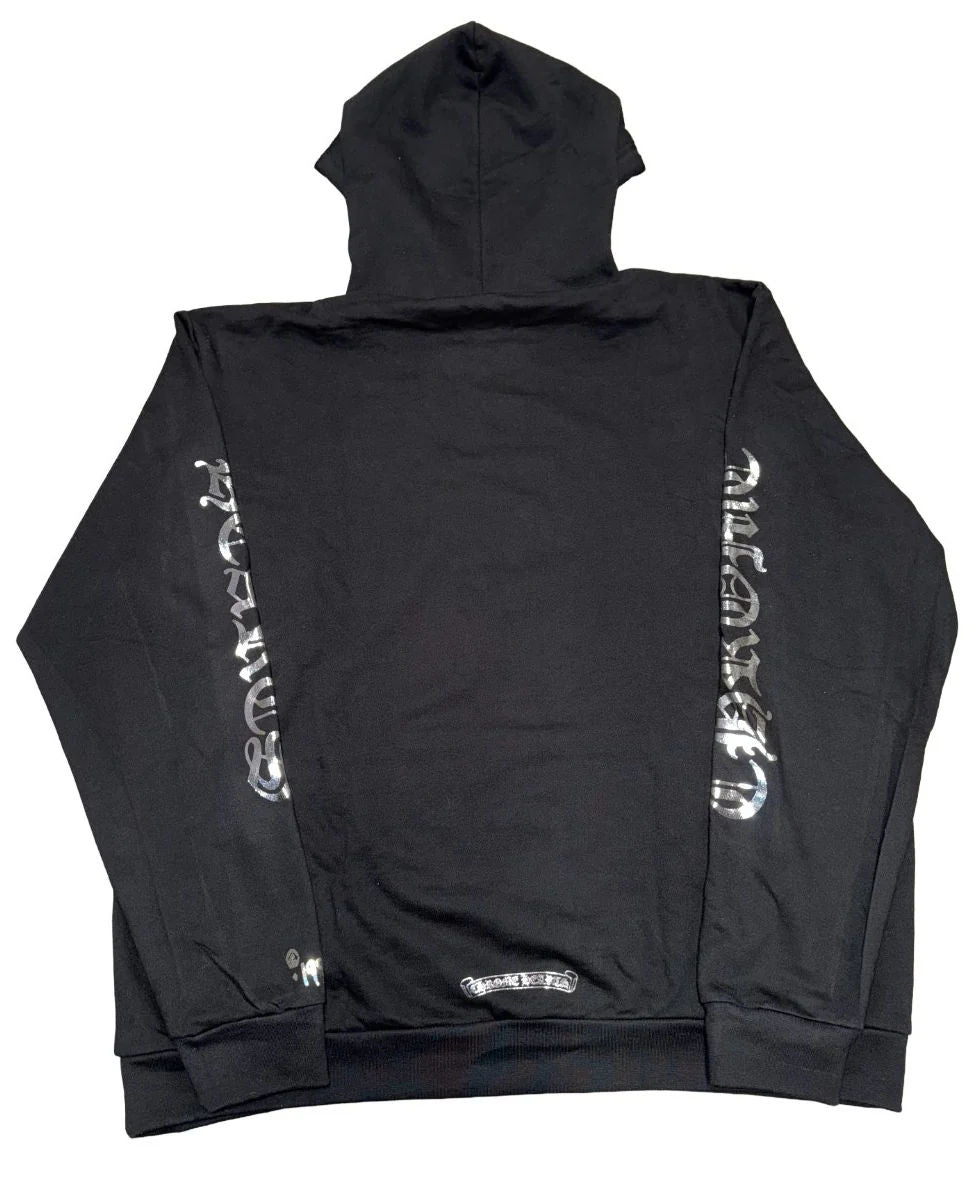 Chrome Hearts Foil Reflective Silver Vertical Logo Hoodie Black
