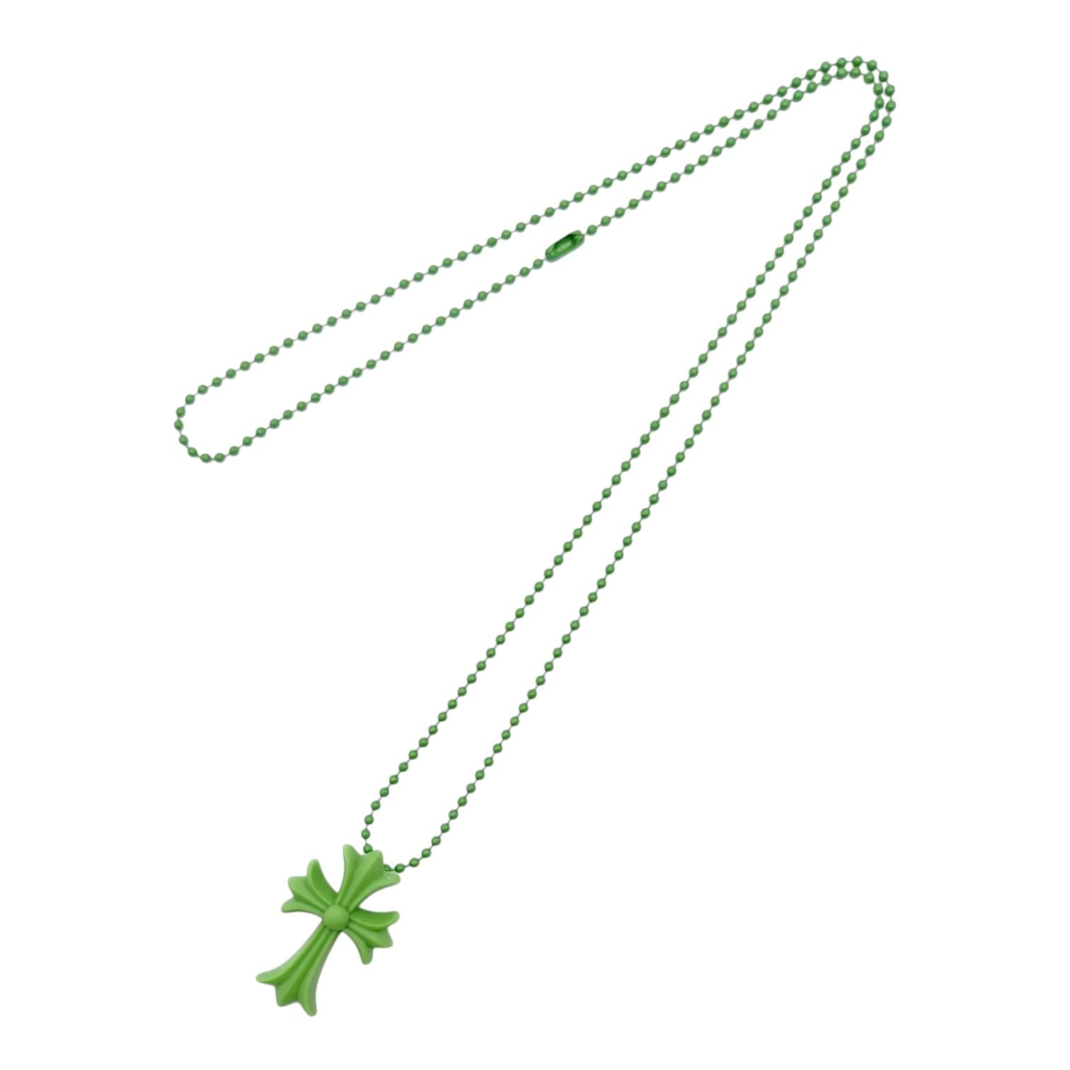 Chrome Hearts Silichrome Green Cross Necklace