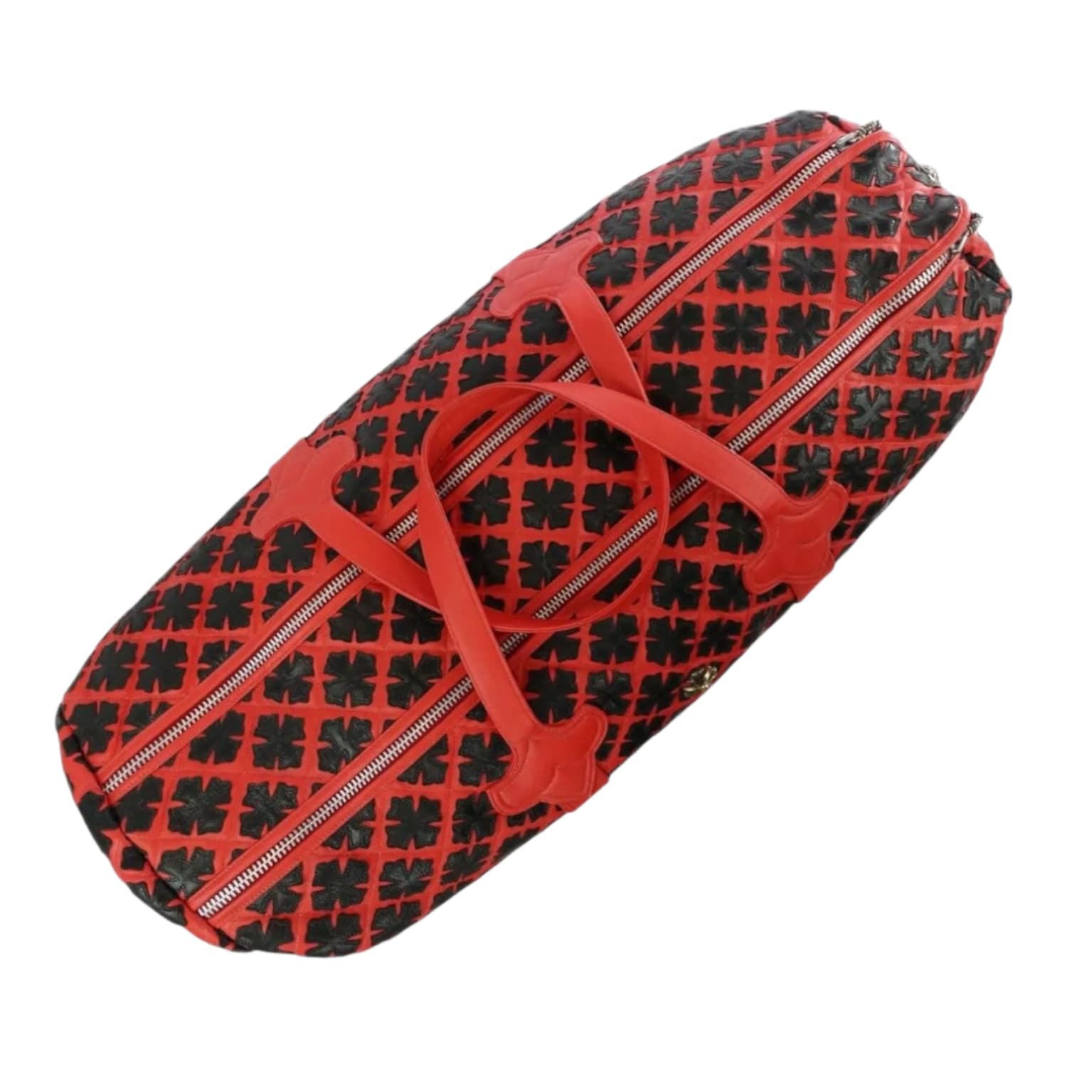 Chrome Hearts Red Leather All Over Black Crosses Duffle Bag