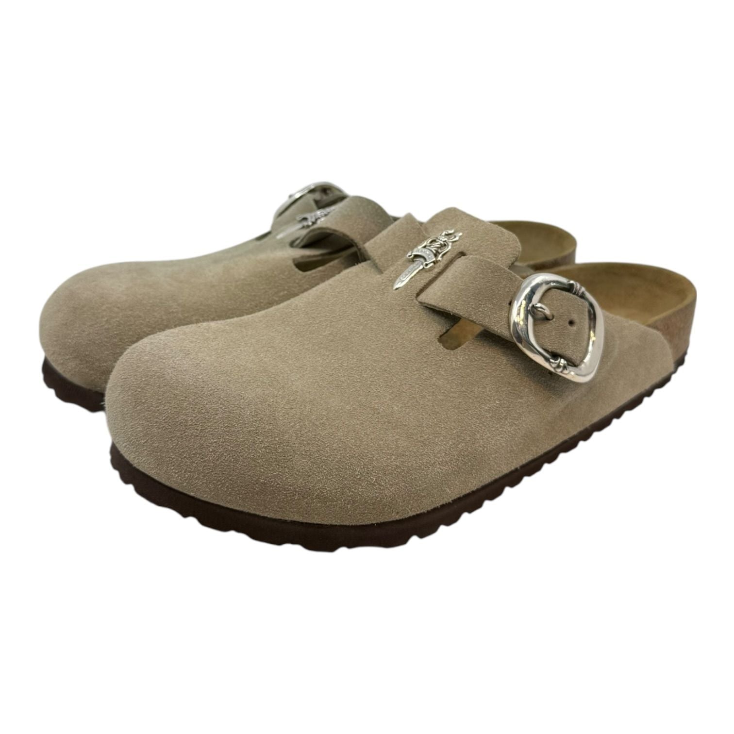 Chrome Hearts Dagger Embellished Birkenstock Boston Suede Mule