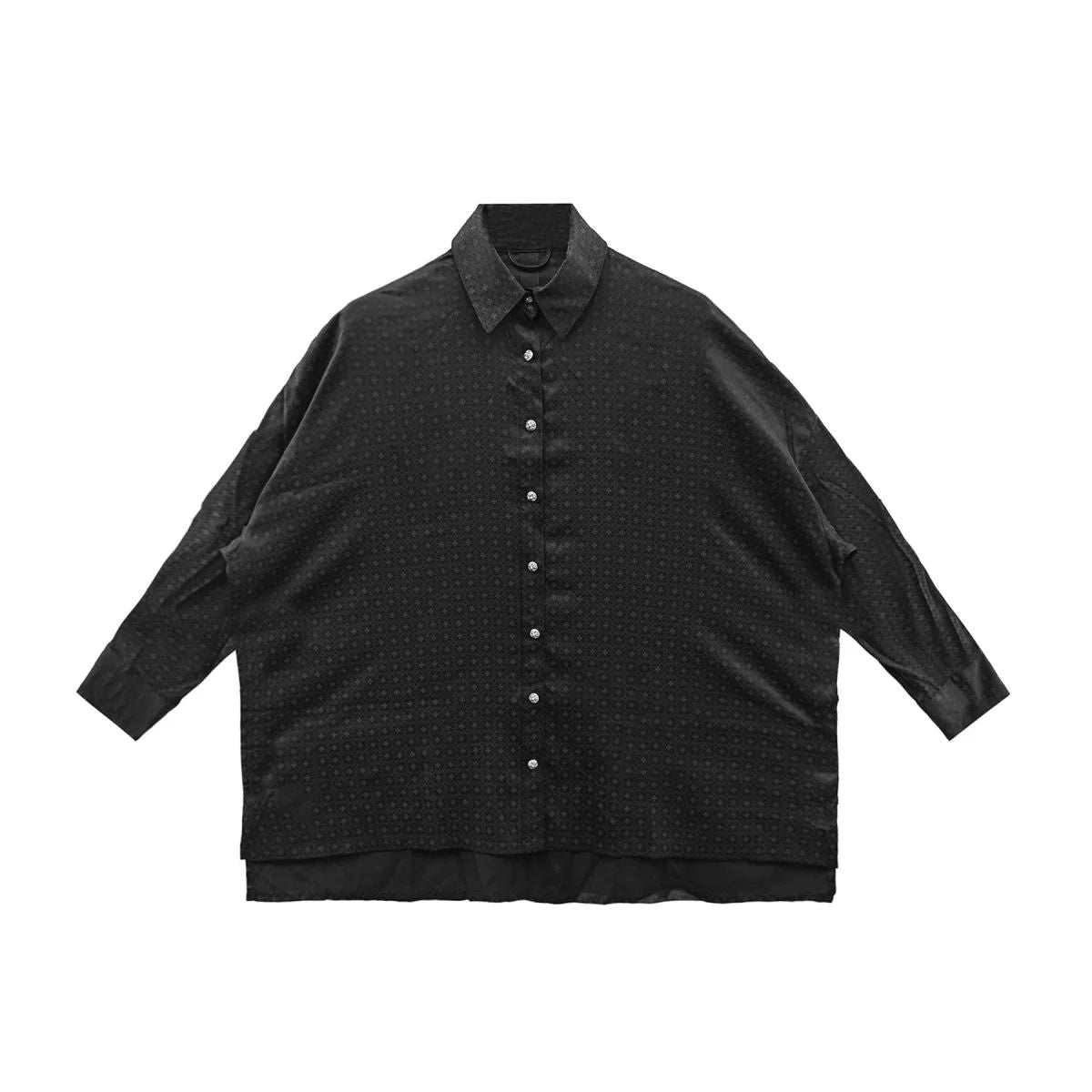 Chrome Hearts Tonal Monogram Black Silk Malhal Kita Shirt