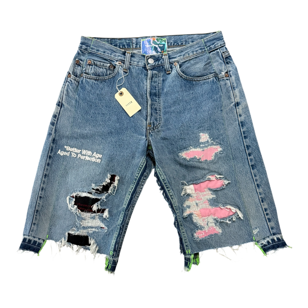 Better With Age Monroe Repair Triple Wide Denim Shorts Indigo