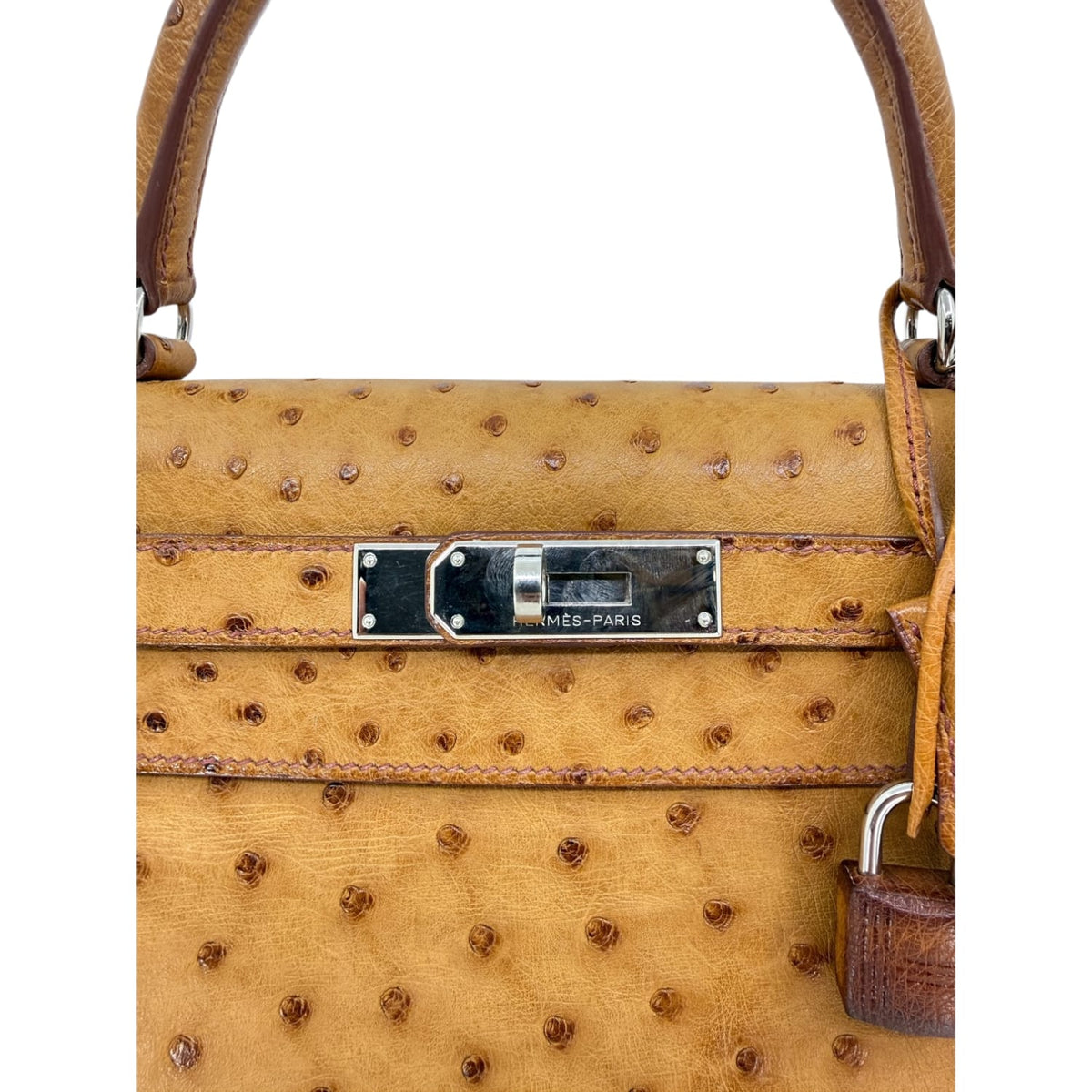 Hermes Kelly 28 Sellier Cognac Ostrich with Palladium Hardware