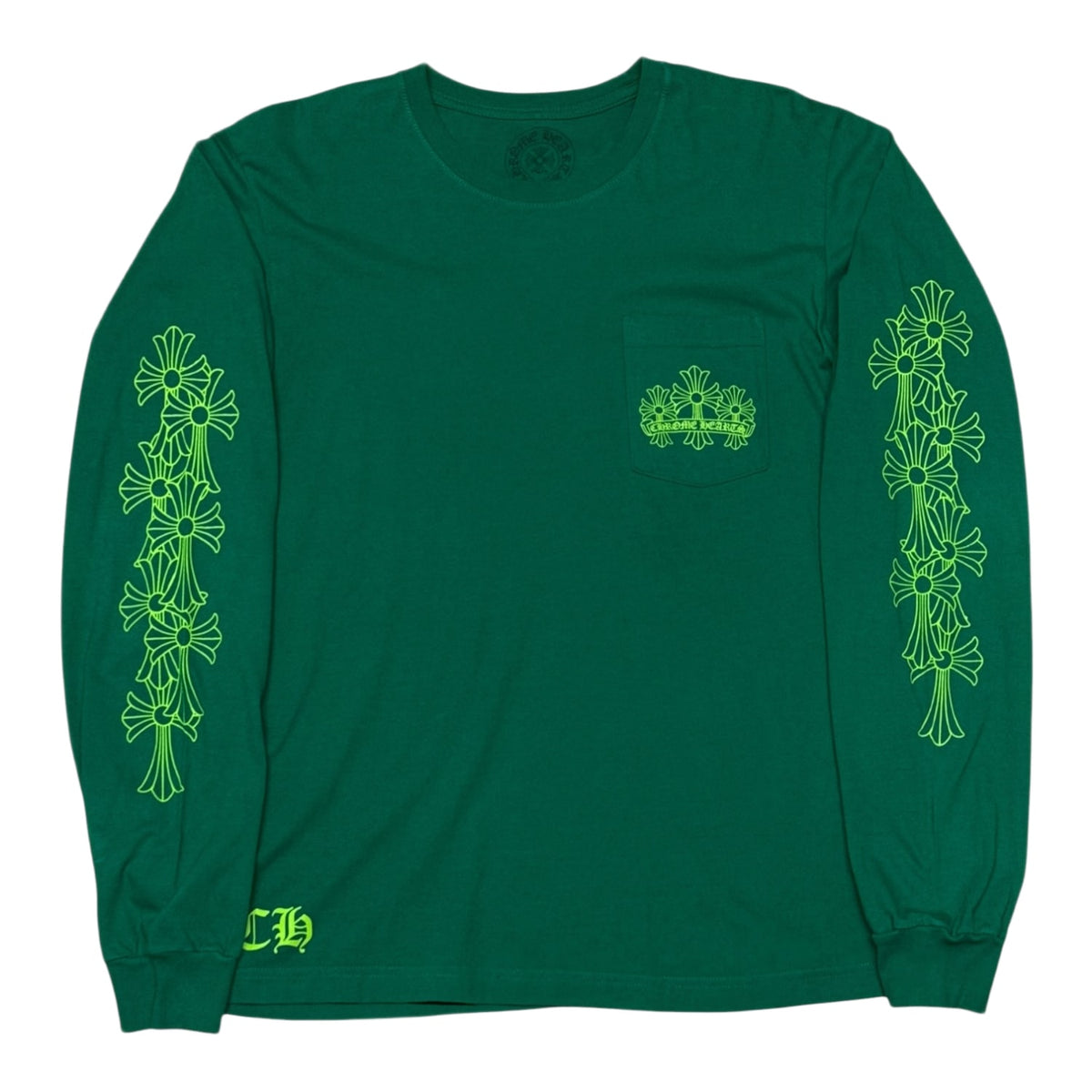 Chrome Hearts Cemetery Cross Long Sleeve Kelly Green/Glo Green