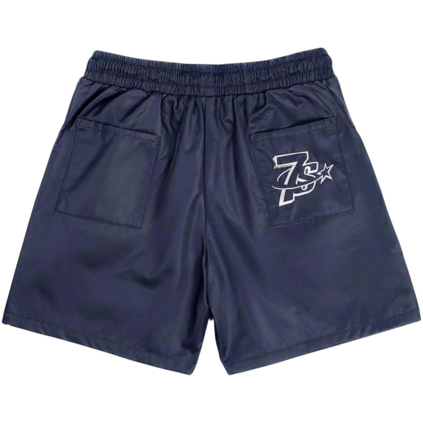 Triple Sevens Nylon Button Up Shorts Blue