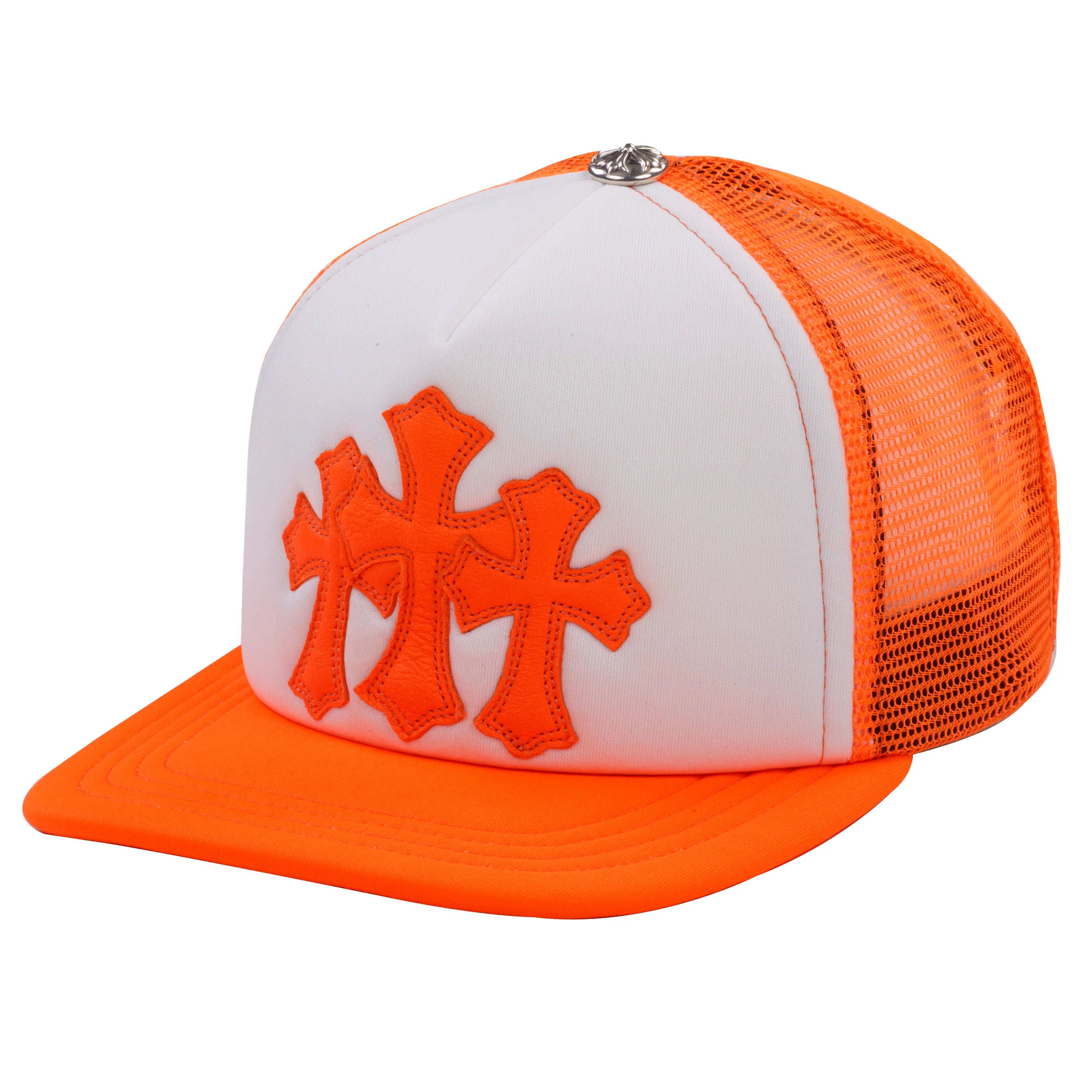 Chrome Hearts Cemetery Cross Trucker Hat Neon Orange