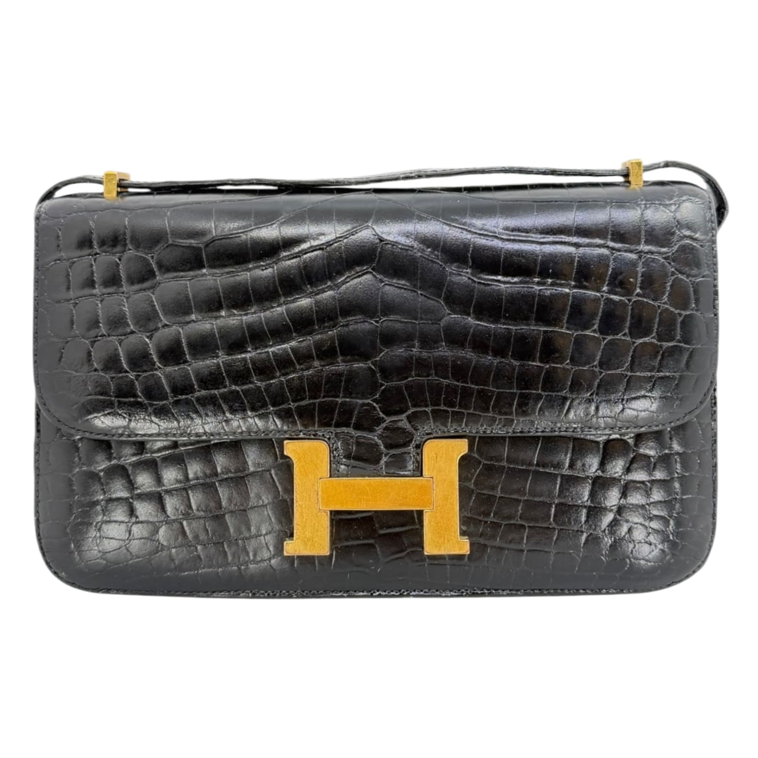 Hermes Constance Elan 25 Black Poros Crocodile with Shiny Gold Hardware