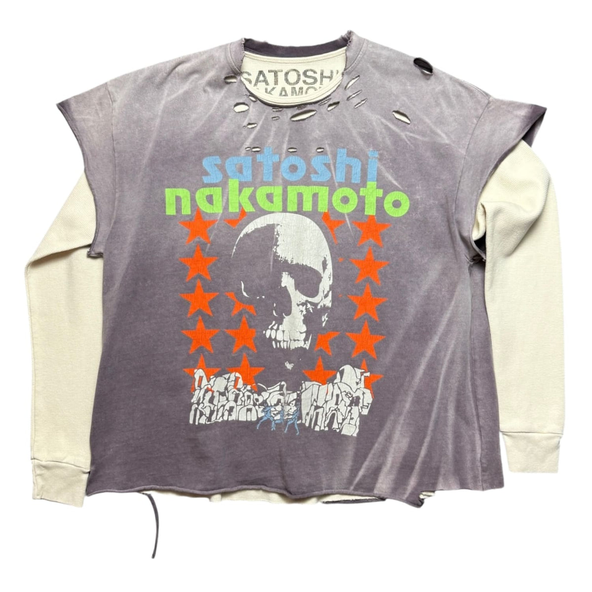 Satoshi Nakamoto Skull Thermal Long Sleeve Tee Shirt Purple/White