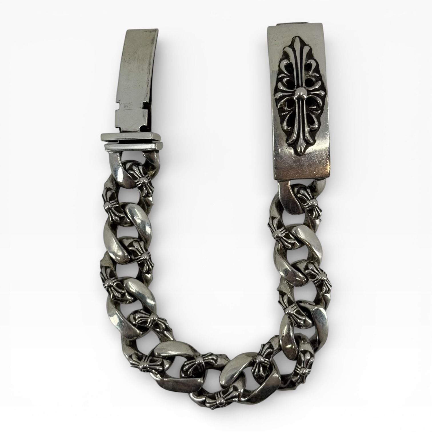 Chrome Hearts Silver Floral Cross Fancy Link Bracelet