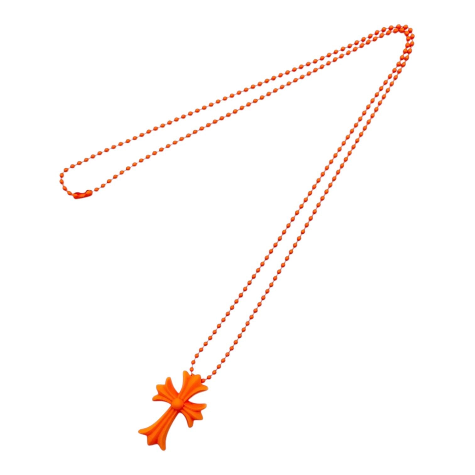 Chrome Hearts Silichrome Orange Cross Necklace