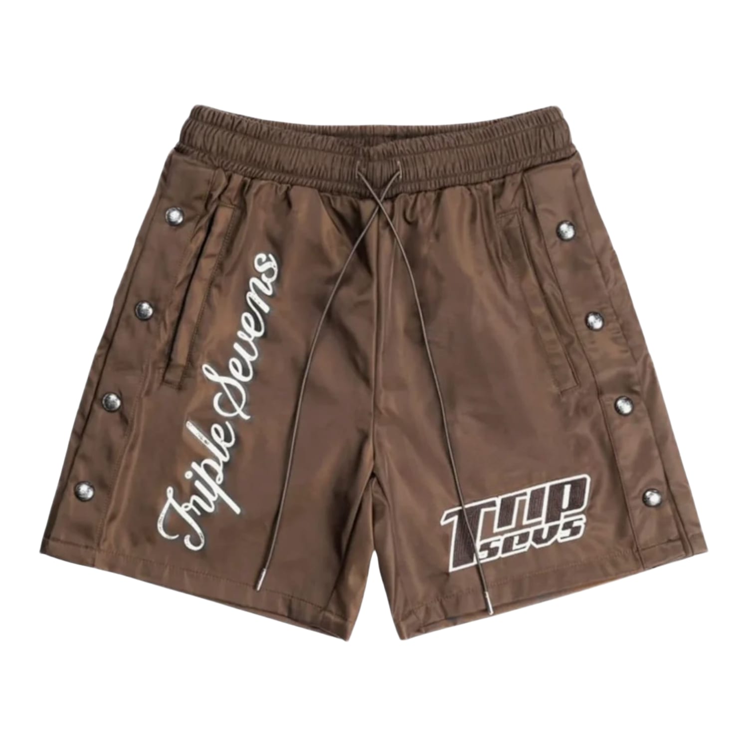 Triple Sevens Nylon Button Up Shorts Brown