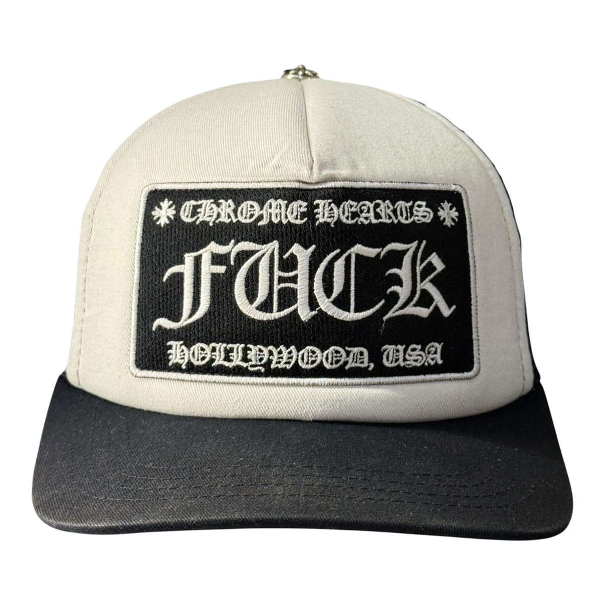 Chrome Hearts FUCK Hollywood Trucker Hat Black/White