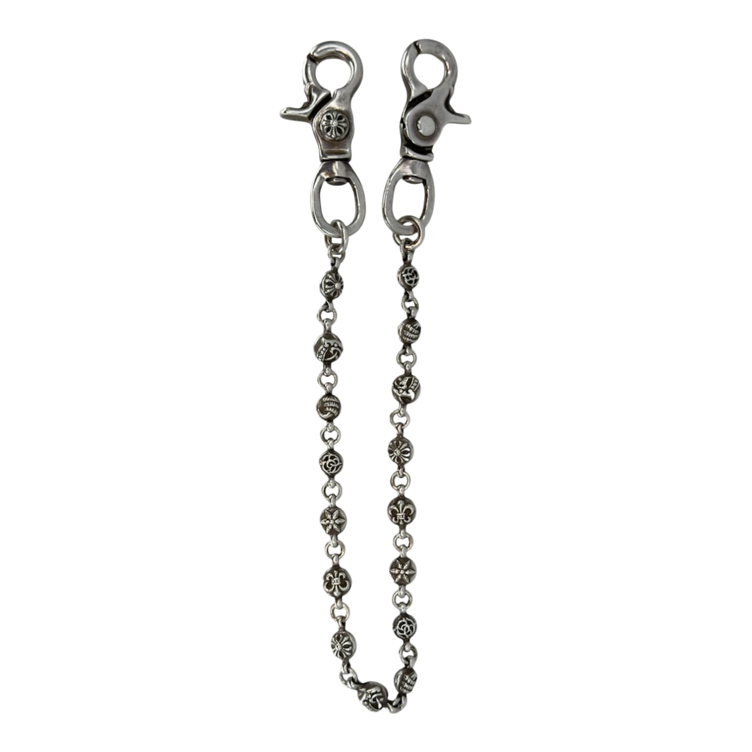Chrome Hearts Silver Double Lobster Clasp Multi Ball Wallet Chain - 14.5 Inches
