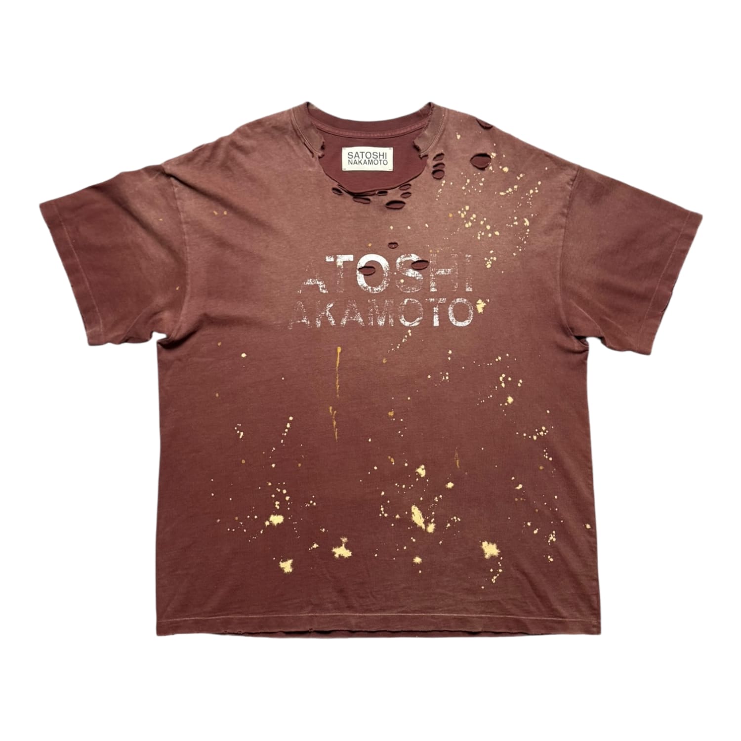 Satoshi Nakamoto Distressed Splatter T-Shirt Brown