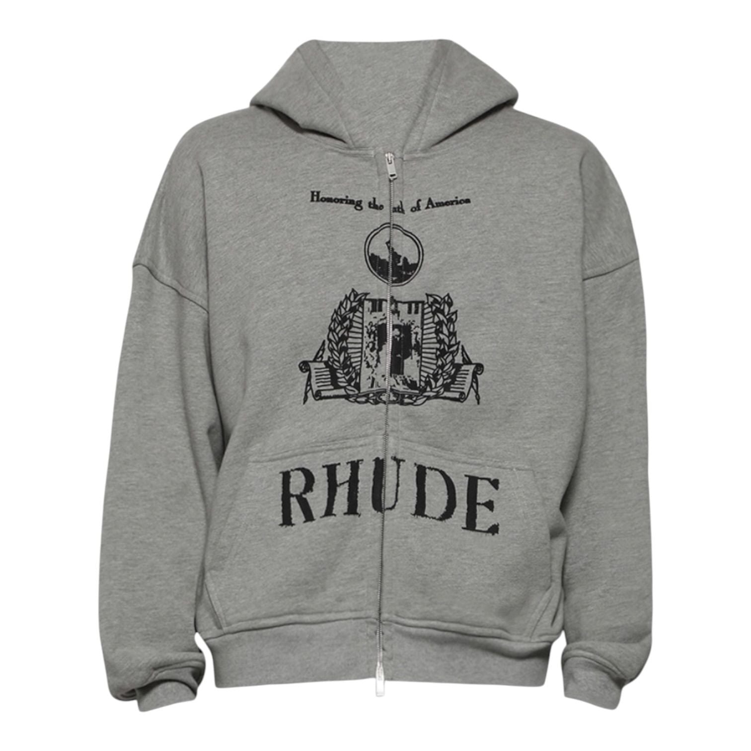Rhude Youth of America Zip-Up Hoodie Heather Grey