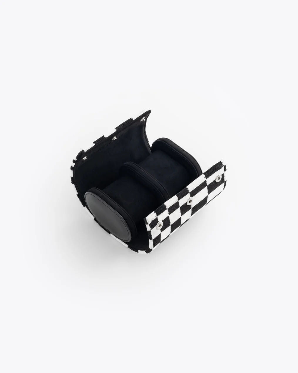KRUK Black & White Pasha Checkered 2-Watch Travel & Storage Case