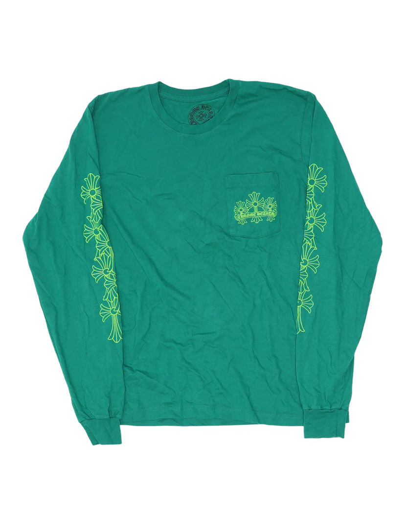 Chrome Hearts Cemetery Cross L/S T-Shirt Kelly Green/Glo Green