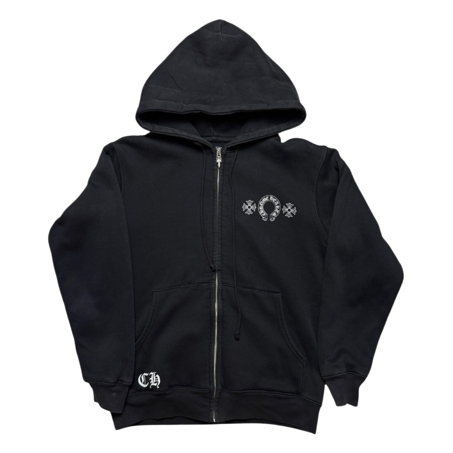 Chrome Hearts Horse shoe Plus Logo Thermal Zip Up Hoodie Black