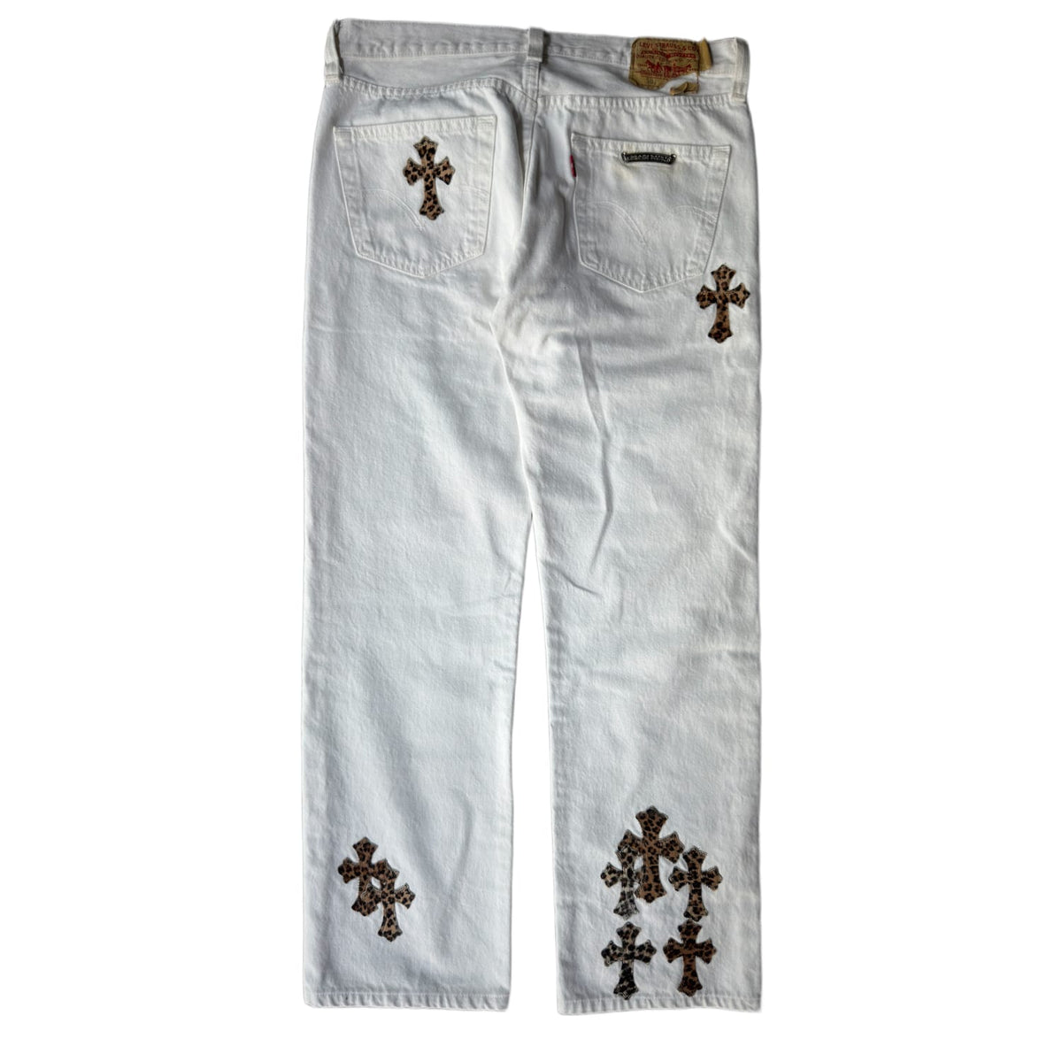 Chrome Hearts Leopard Cross Patch Jeans White