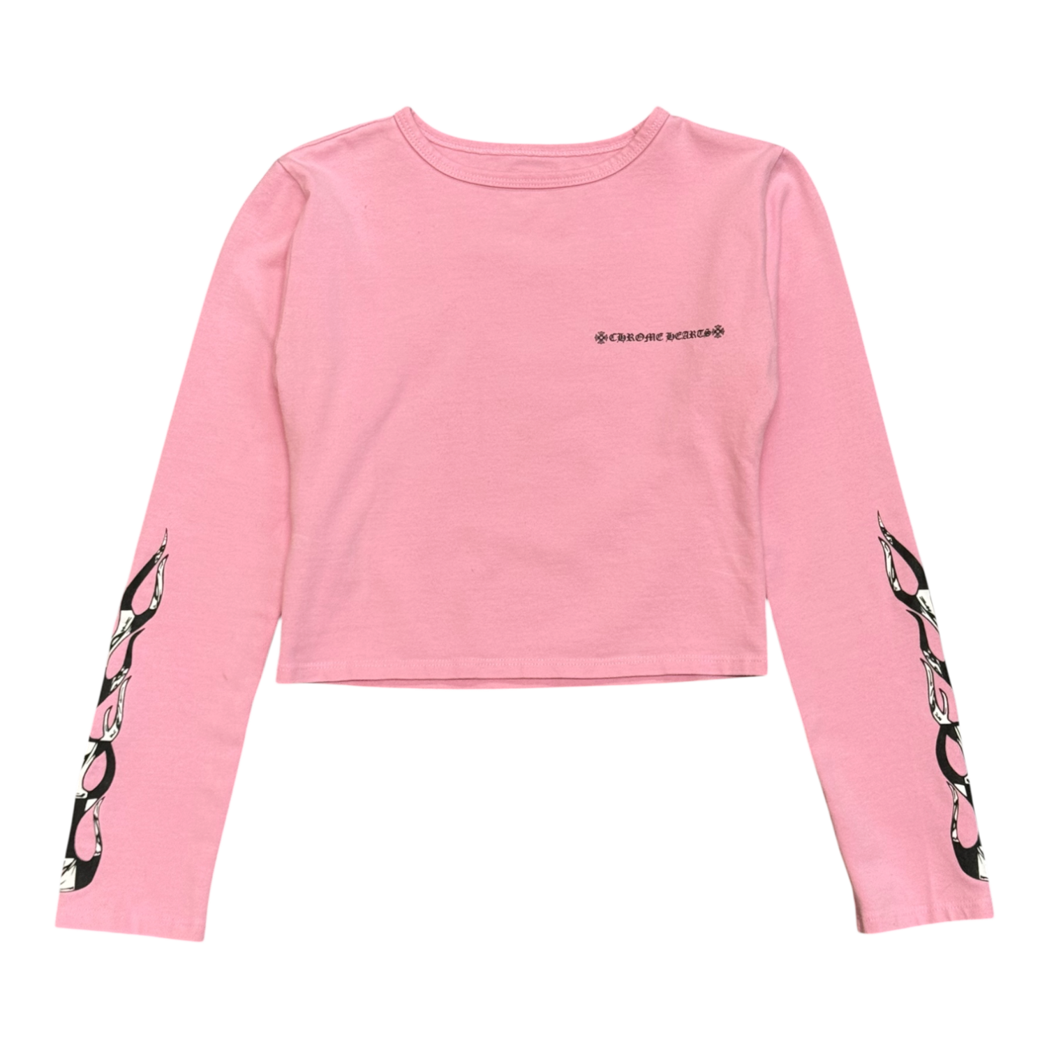 Chrome Hearts Women's Matty Boy Pink Flames Cropped L/S Tee