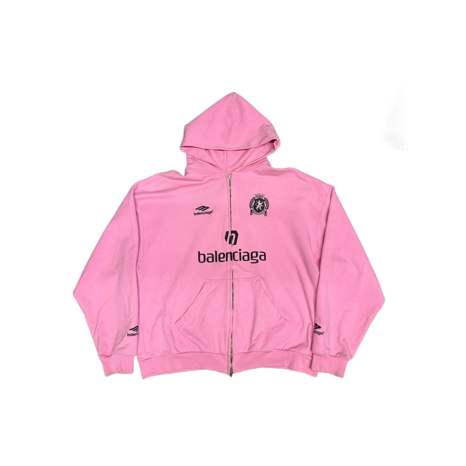 Balenciaga Pink & Black Soccer Logo Zip Up Hoodie