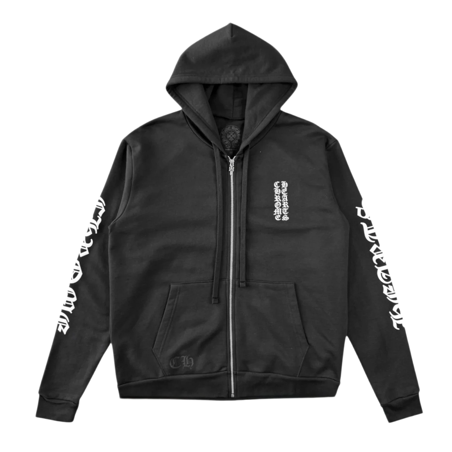 Chrome Hearts Vertical Logo Zip Up Hoodie Black