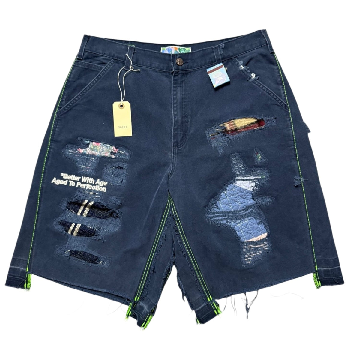 Better With Age Repair Double Wide Denim Shorts Navy Blue