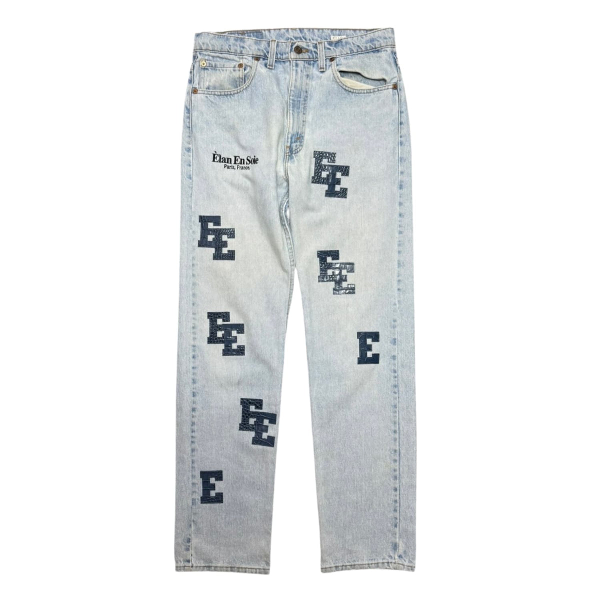 Èlan En Soie Levi’s 505 Washed Blue Crocodile Leather Patches