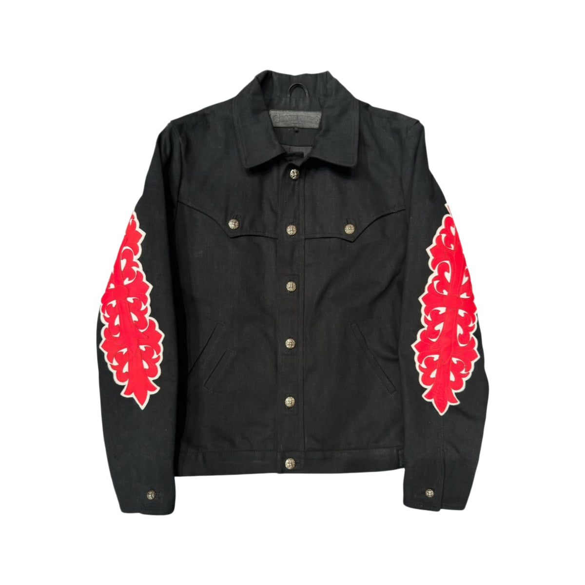 Chrome Hearts Red Fleur Sleeve Patch Denim Jacket