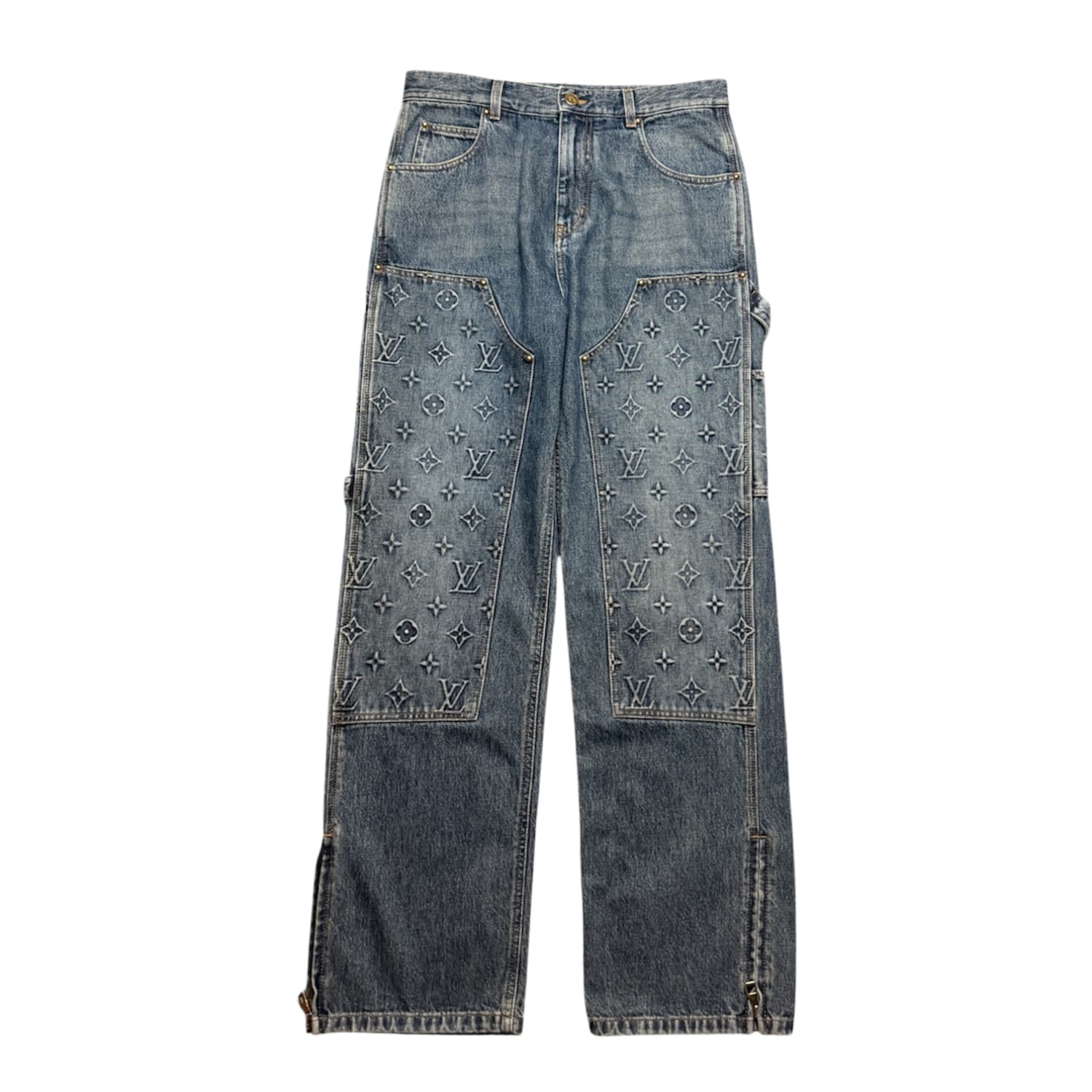 Louis Vuitton Monogram Workwear Denim Carpenter Pants Blue