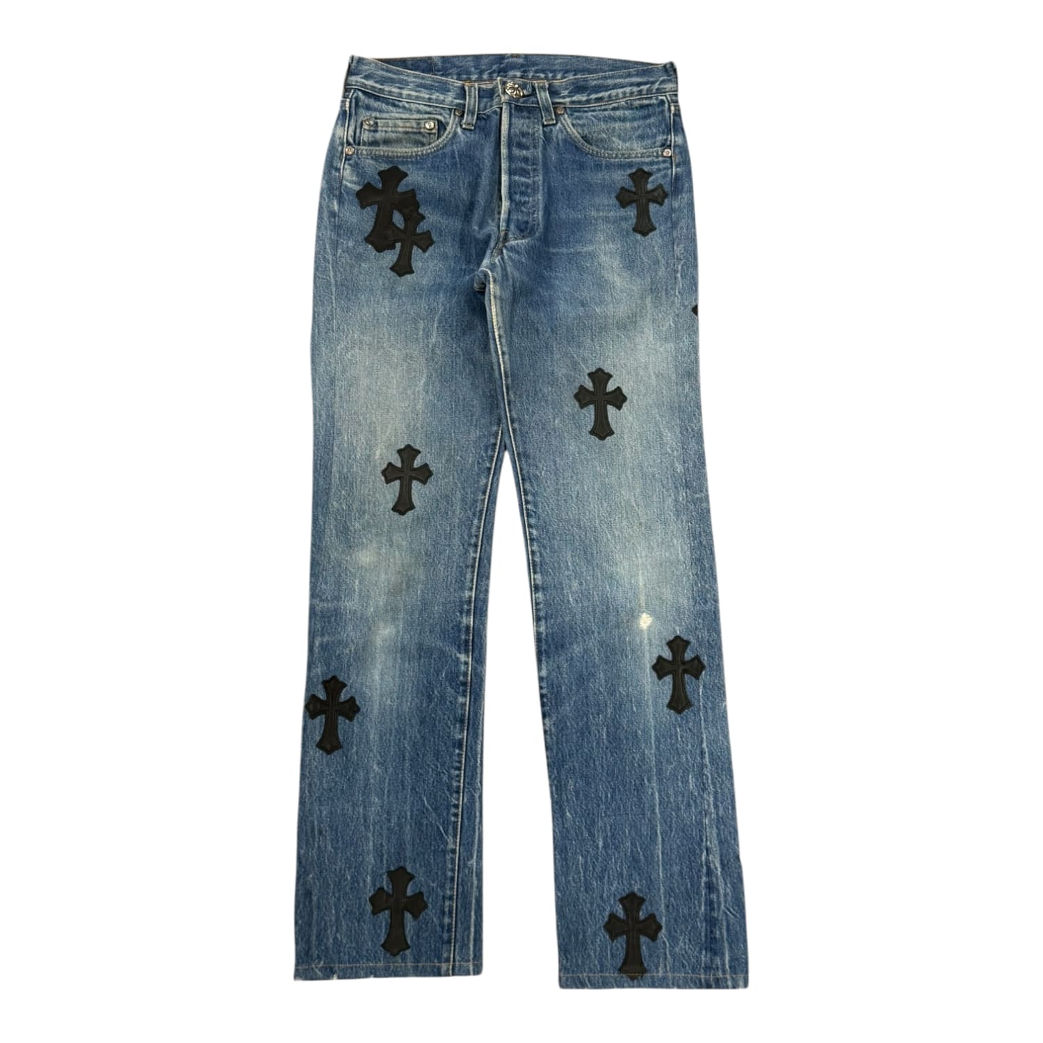 Chrome Hearts Vintage Levi's 501 Black Cross Patch Jeans Grey