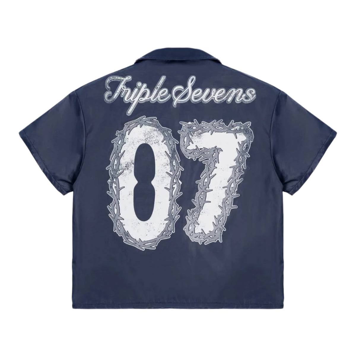 Triple Sevens Nylon Button Up Shirt Blue