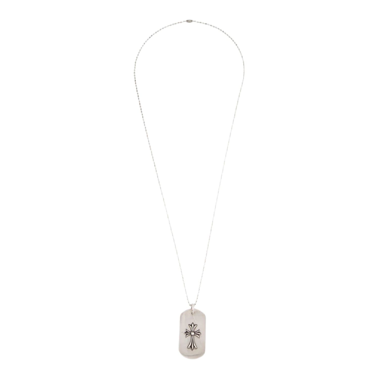 Chrome Hearts Silver Tiny Fat Cross Dog Tag Necklace - 30 Inches