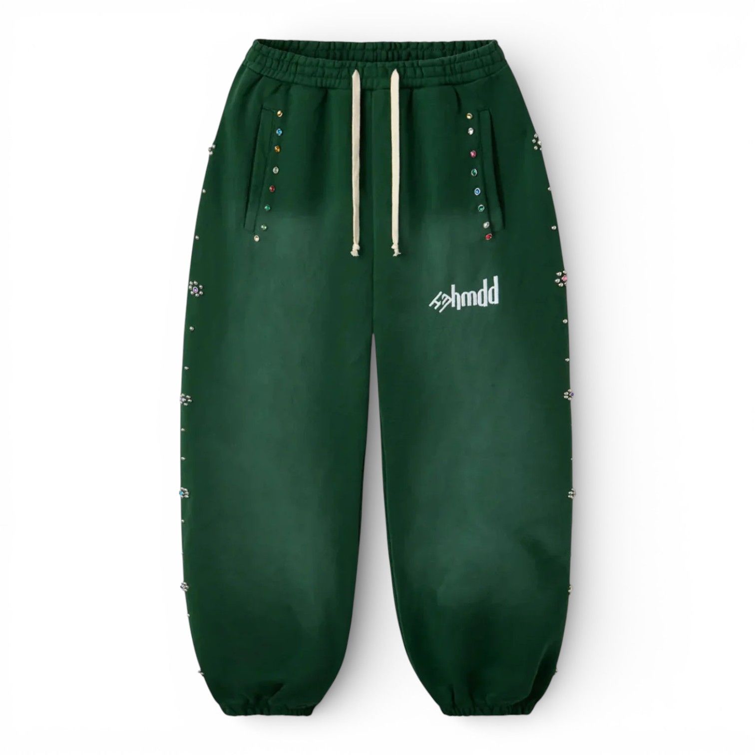 Happy Memories Don't Die HMDD Green Flower Studded Scrunch Sweatpants
