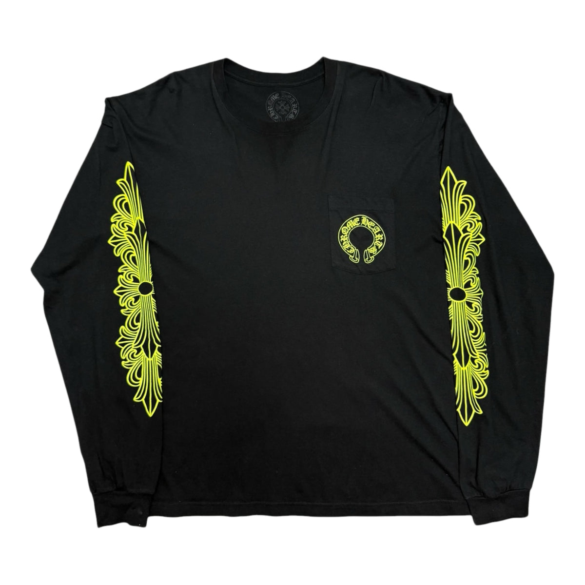 Chrome Hearts Neon Green Horseshoe Floral L/S T-Shirt