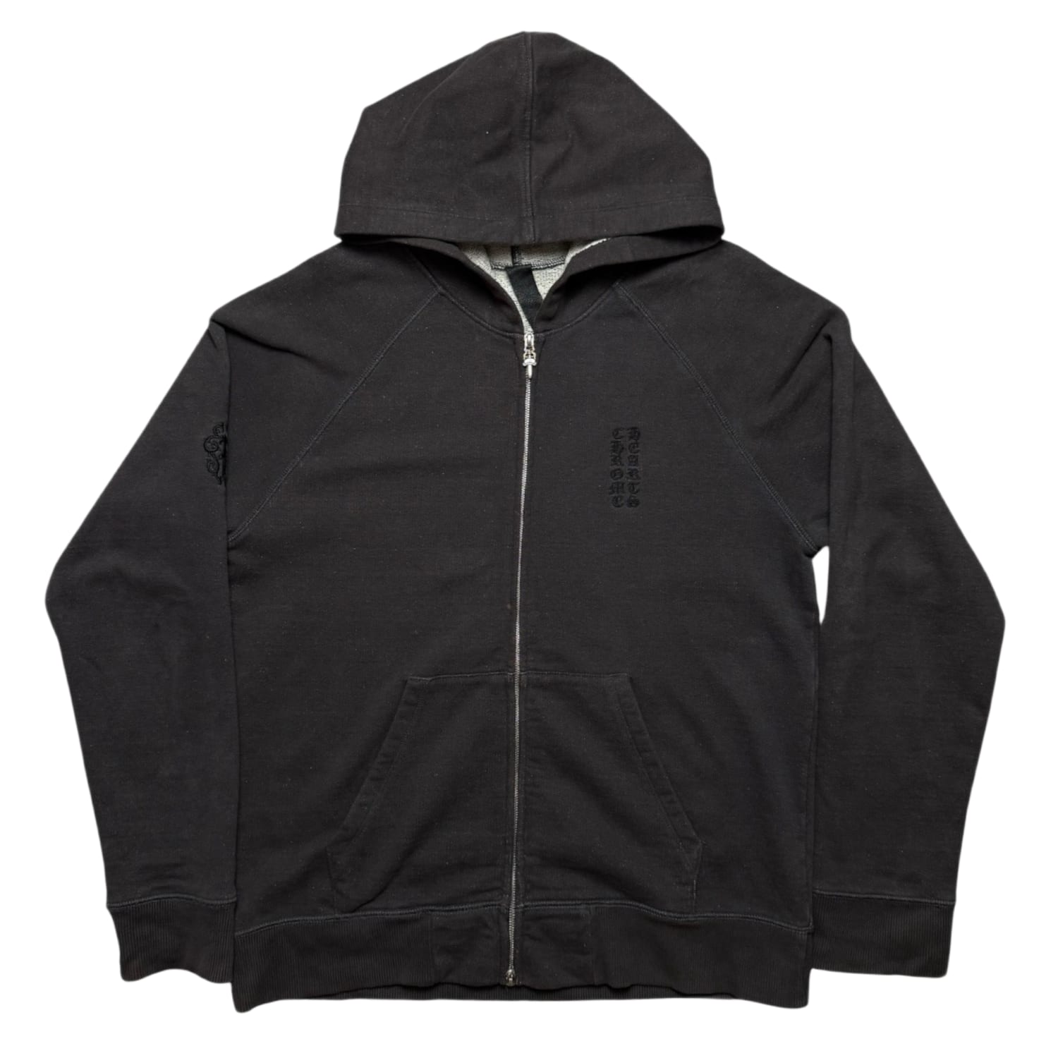 Chrome Hearts Vine Dagger Embroidered Script Grey Zip Up Hoodie