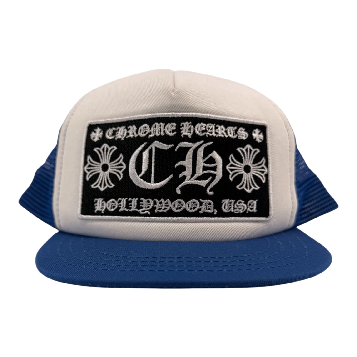Chrome Hearts CH Hollywood Trucker Hat Blue White